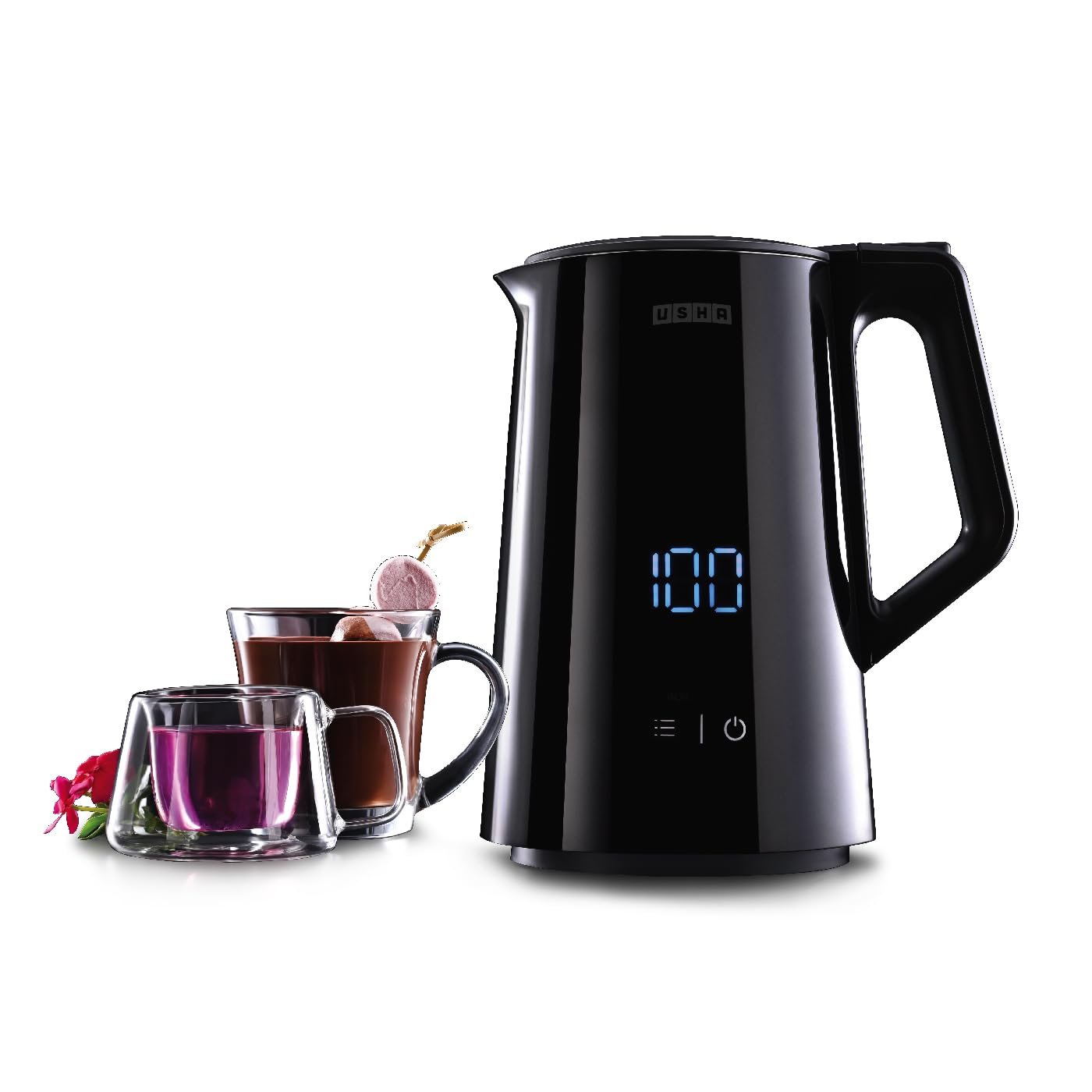 Usha ICHEF Programmable Kettle 2000 Watt| 1.5L | Digital LED Display & Touch control | Double wall for protection from hot exterior| 4 Pre-set modes| Safety with auto cut off | 2 Years Warranty(Bl