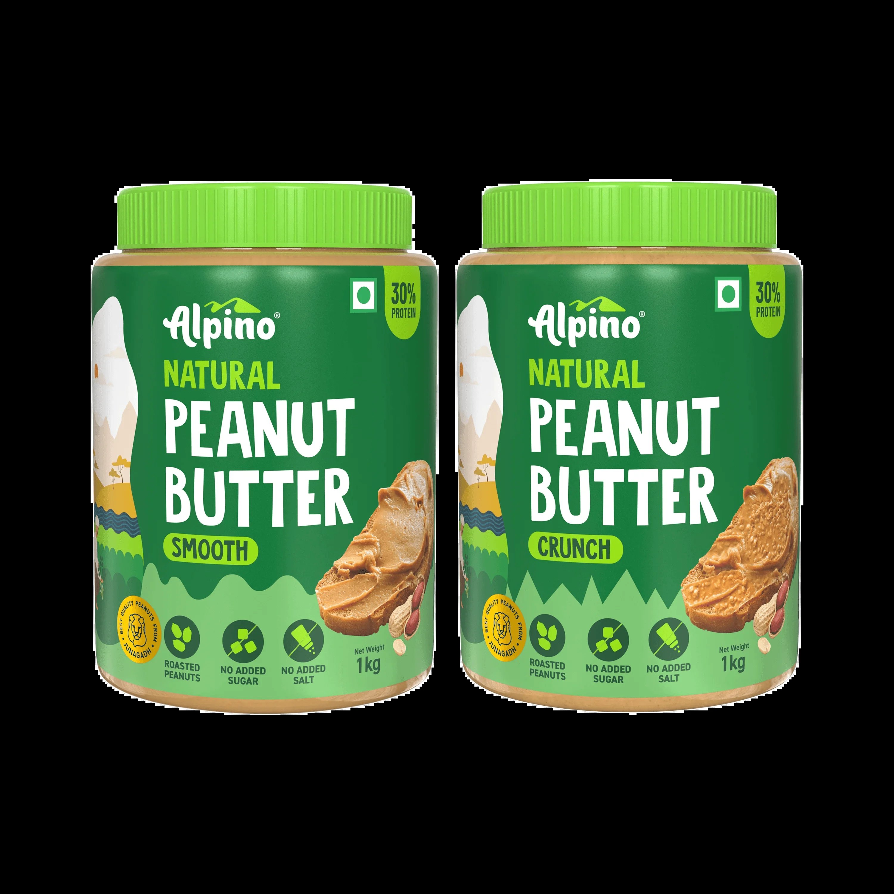 Buy Alpino Natural Peanut Butter Combo - Crunch & Smooth