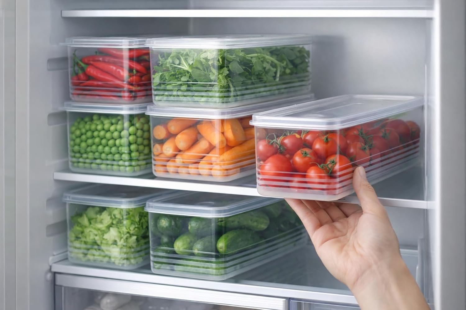 HomeWiz Fridge Storage Containers 1700ml x6 | Air Tight Storage Container Set | Fridge Organiser Storage Boxes |Food Grade BPA-Free Plastic Containers |Stackable, Transparent, for Fruits & Vegetab