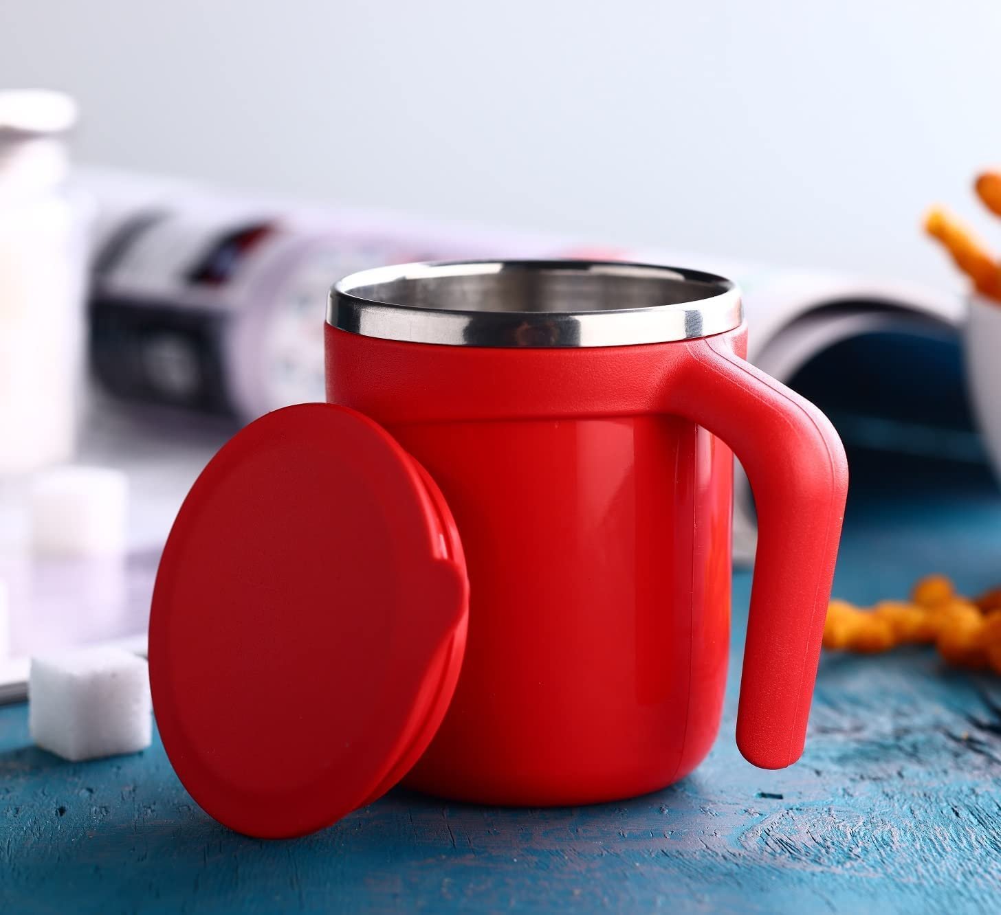 Black Olive Coffee Mug With Lid And Handle- Plastic Covered Stainless Steel Double Walled Insulated Tea Mug To Carry Hot & Cold Beverage For Kids, Girls, Boys, Students, Travel Mug (Multicolor 200
