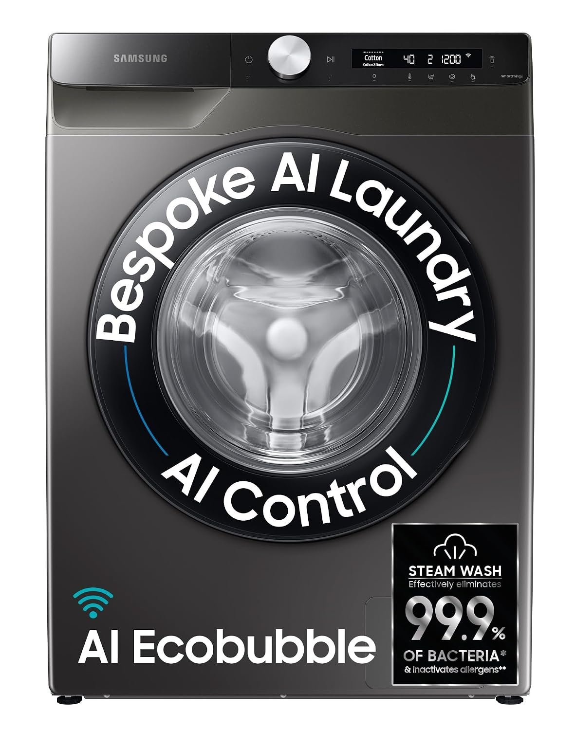 Samsung 8 kg, 5 star, AI Control, AI Eco Bubble, Wi-Fi, Digital Inverter, Motor, Fully-Automatic Front Load Washing Machine (WW80T504DAX1TL, Hygiene Steam, Inox)