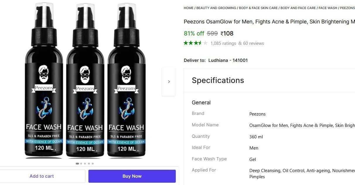 peezons osamglow men fights acne pimple skin brightening men all types face wash
