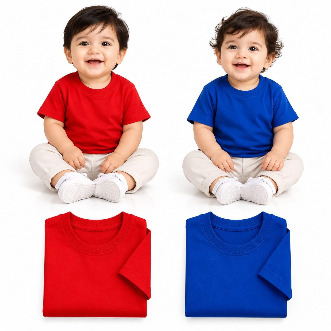 Babys T-Shirt Combo, Red & Royal Blue, 100% Cotton, 6-12Months