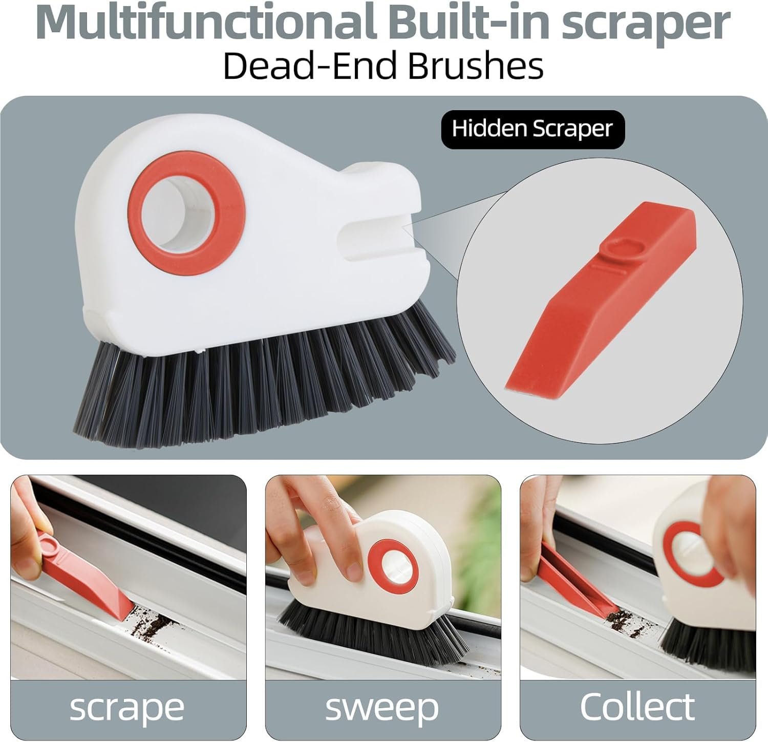 Slyford 2 in 1 Groove Multifunction Cleaning Brush for Window & Sliding Door, Multifunction Grout Cleaner Tool for Window Sill, Channel, Kitchen Sink & Bathroom (Multi Colour)