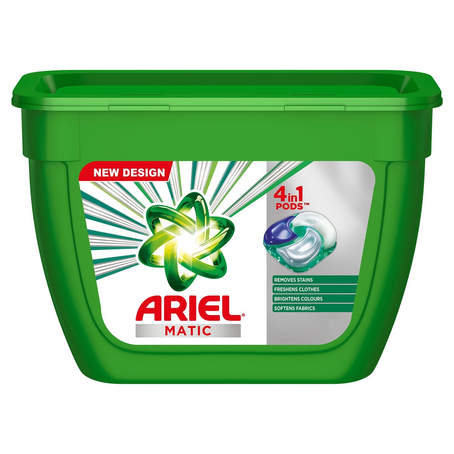 Ariel PODs 4-in-1 Matic Detergent, Pack of 18 Ariel PODs | Specially designed for use in Washing Machines only | Removes Stains | Freshens clothes | Softens Fabric | Brightens Colours