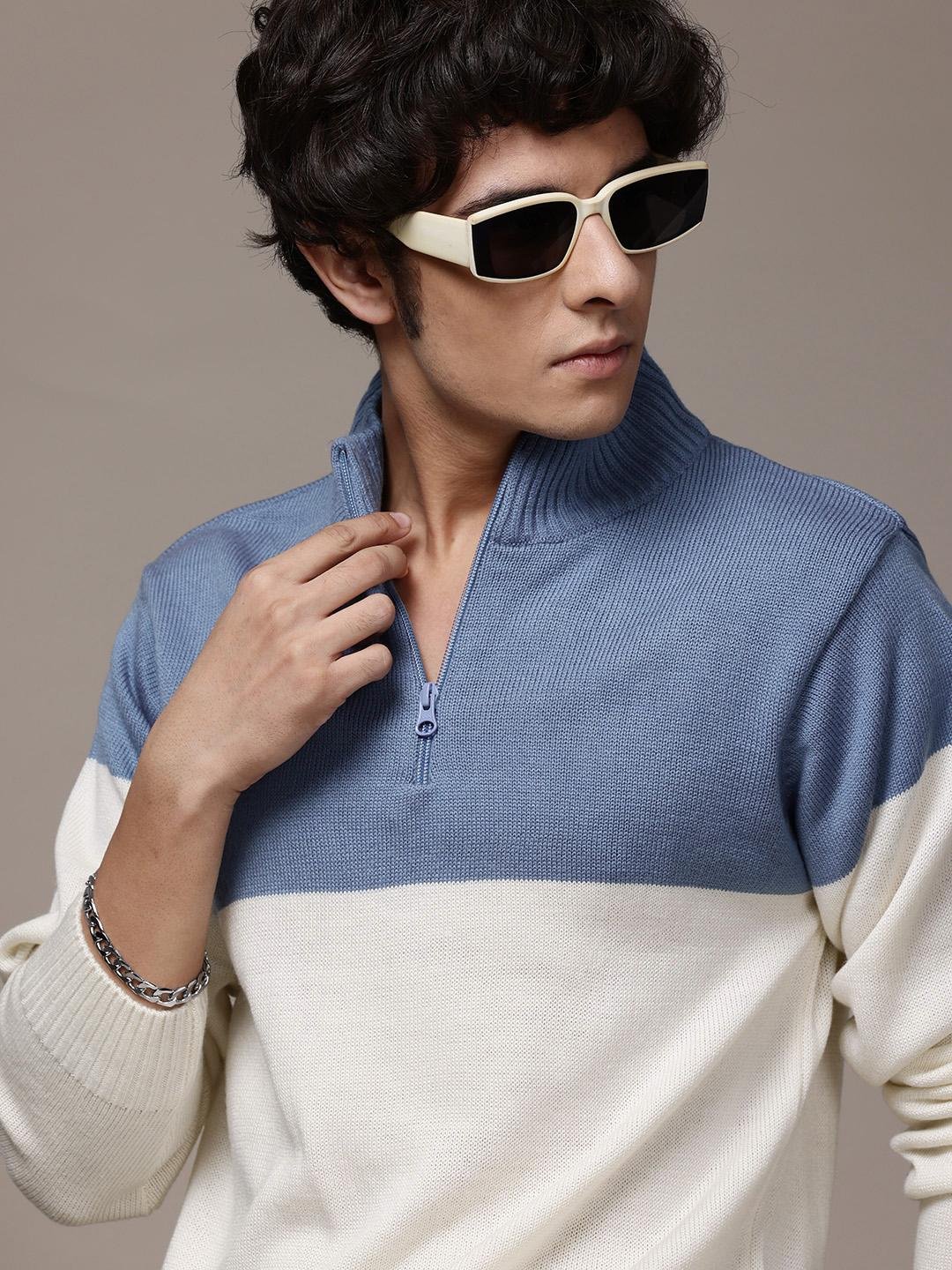 Buy The Roadster Lifestyle Co. Mock Neck Colourblocked Pullover -  - Apparel for Men