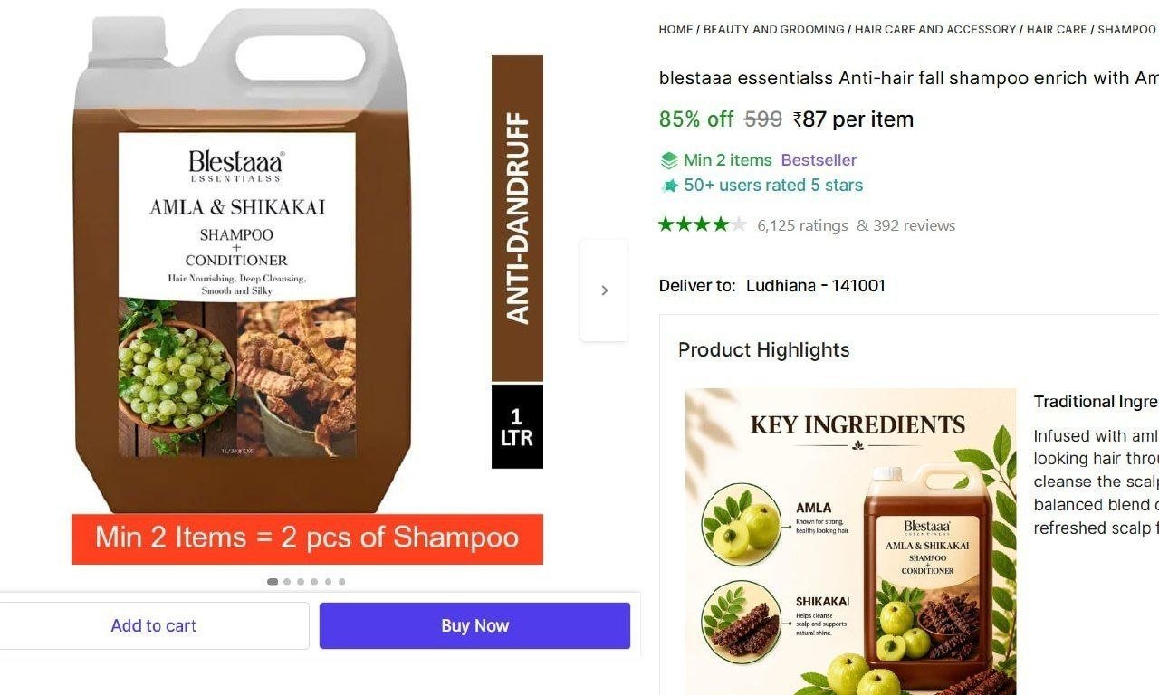 blestaaa essentialss anti hair fall shampoo enrich amla reetha shikakai