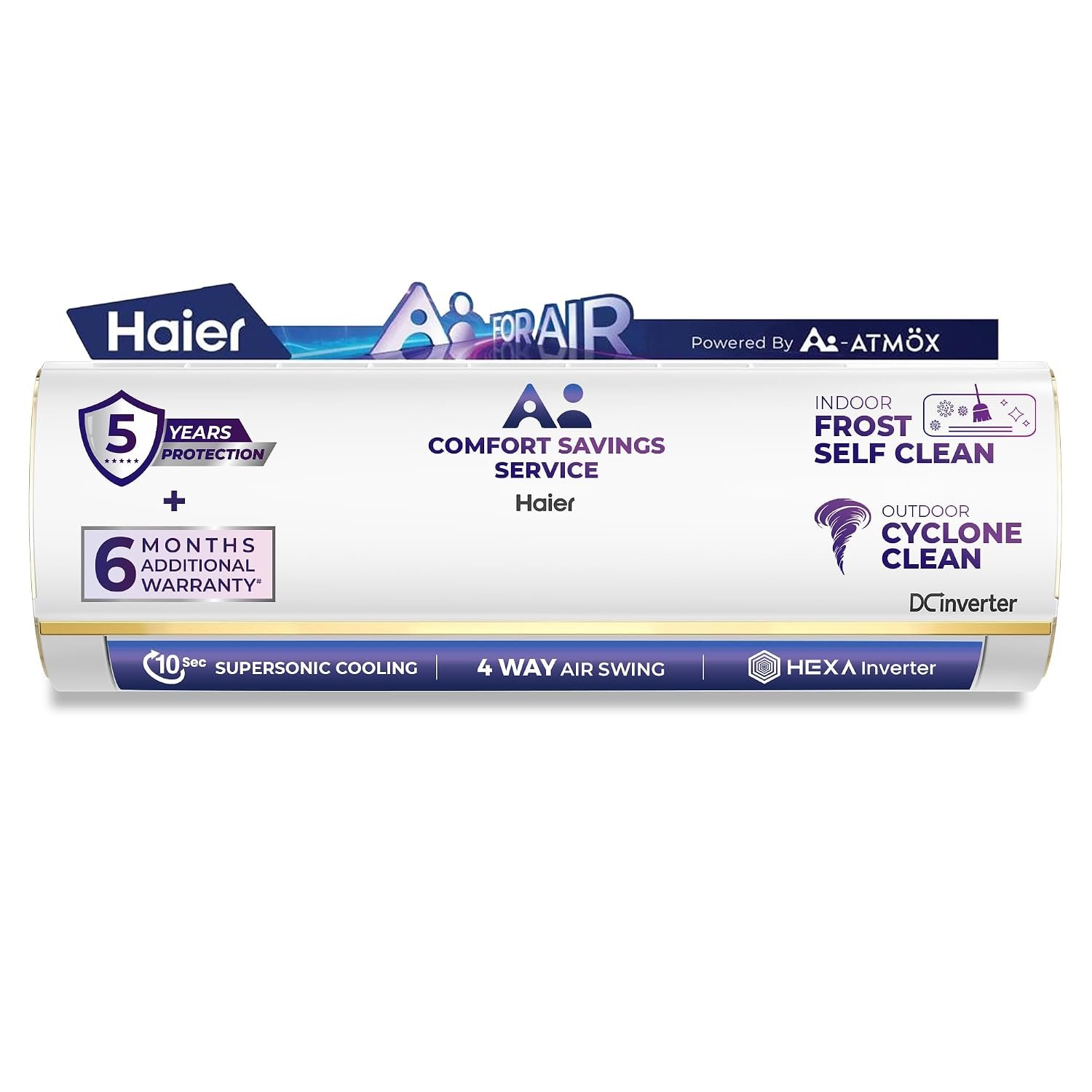 Haier 1 Ton 4 Star, New star rated, Wi-Fi HEXA Inverter Smart Split AC (AI Cooling, Energy Saving & Self-Clean, 7 in 1 Convertible, Copper, 4-way Swing, Cools in 10 Sec at 60°C,White)-HSA14KU-CAI4