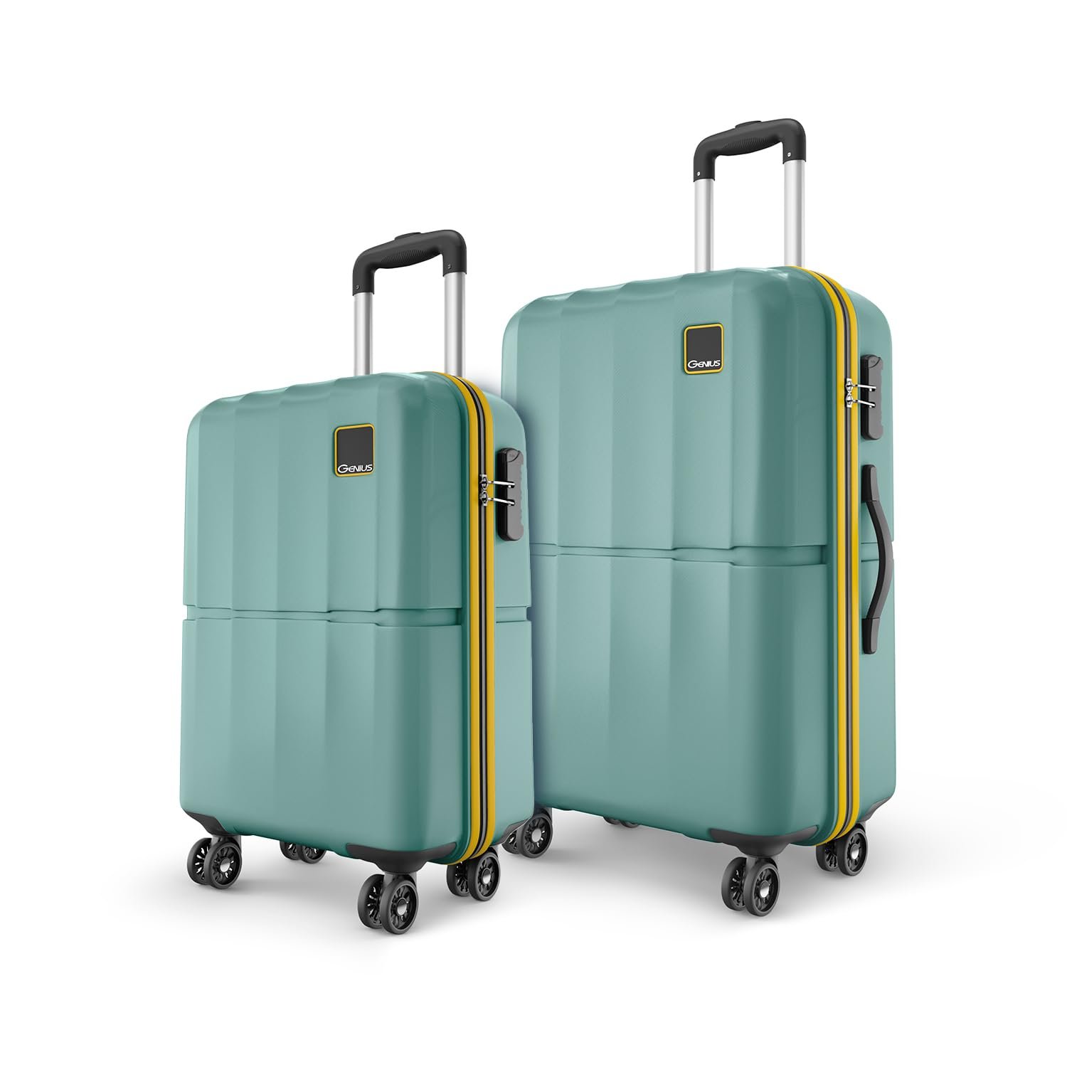 Safari Genius Theo 8 Wheels Set of 2 (Cabin + Medium) Trolley Bags, Hard Case Polycarbonate, 360 Degree Wheeling Carry-on & Check-in Luggage, Suitcase for Travel, Trolley Bags for Travel, Sage Gre