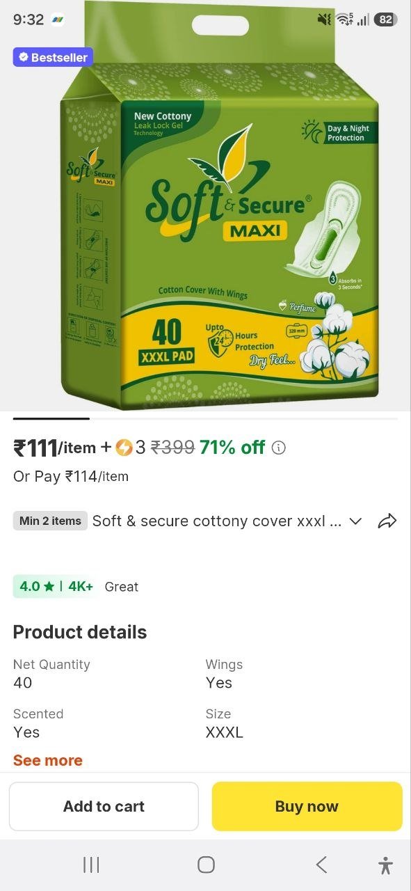 soft secure cottony cover xxxl size for heavy flow master sanitary pad