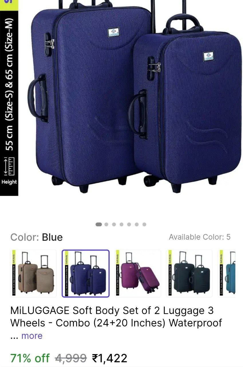 miluggage soft body set 2 luggage 3 wheels combo 24 20 inches waterproof travel trolley suitcase cab