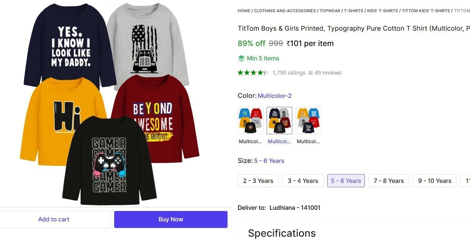 tittom boys girls printed typography pure cotton t shirt