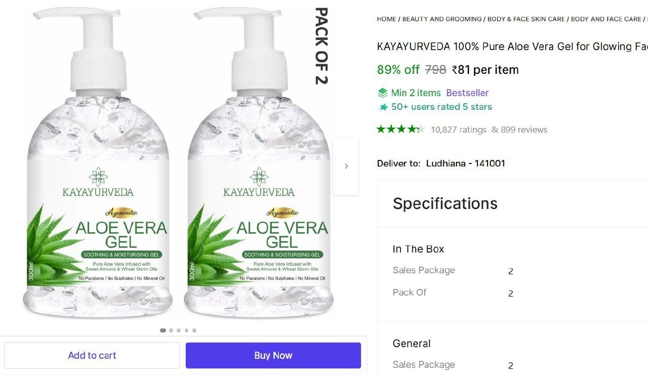 kayayurveda 100 pure aloe vera gel glowing face skin hair