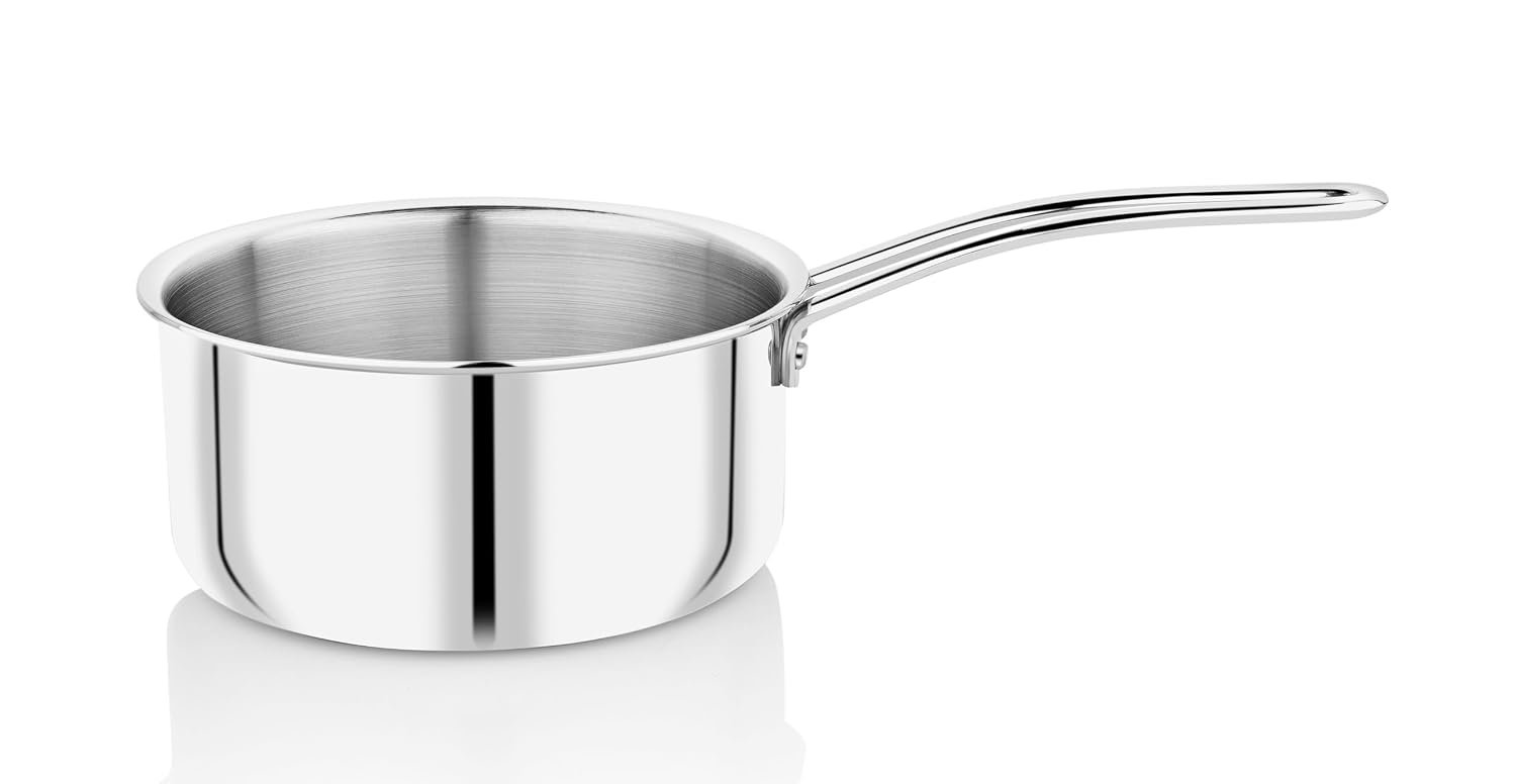 Tosaa Stainless Steel Triply Sauce Pan,Milk Pan, Stainless Steel Tea Pan, Induction & Gas Stove Compatible - 1650 ML (16cm)