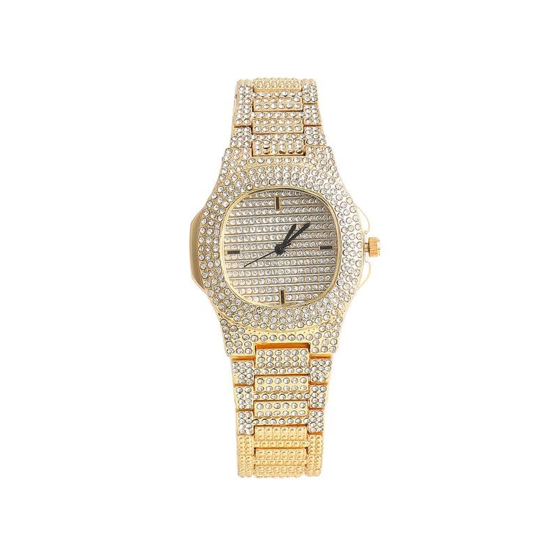 Haute Sauce Women's The Embellished Cluster Square Watch | Gold Stainless Steel Strap | Crystal Silver Dial | One-Size | Foldover Closure | Quartz | Battery | Wrist Belt Watch for Female and Girls