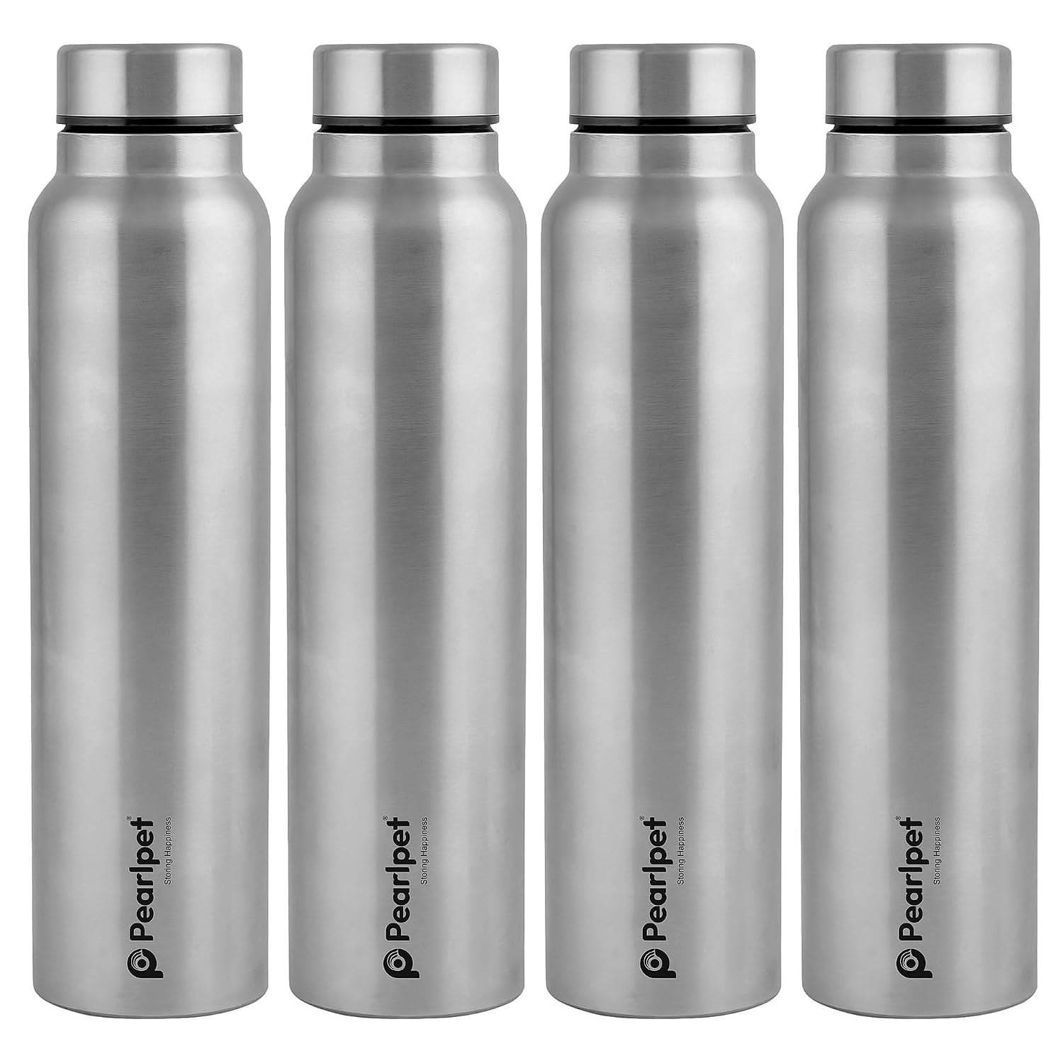 PEARLPET F10 Single Wall Stainless Steel Water Bottle,1L, Silver, Pack of 4 (Matt Finish)