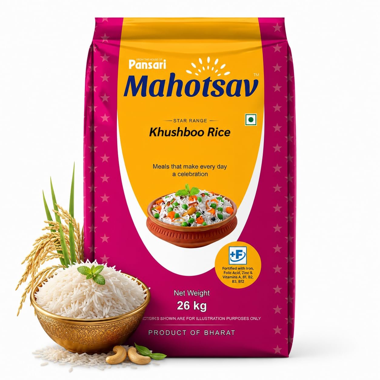 Mahotsav Khusboo Basmati Rice 26 Kg – Fragrant Long Grain, Enriched with Essential Nutrients, Ideal for Cooking Delicious Meals