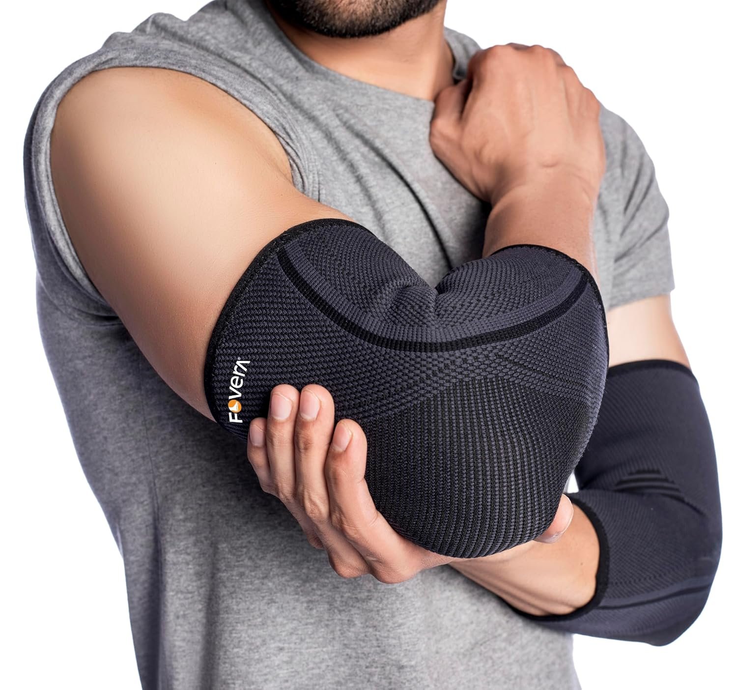FOVERA Elbow Support Compression Sleeve for Tennis Elbow, Golfer's Elbow, Tendonitis Pain Relief | Ideal for Workout, Tennis, Volleyball, Cricket for Men & Women (Size - L, 1 Pair)