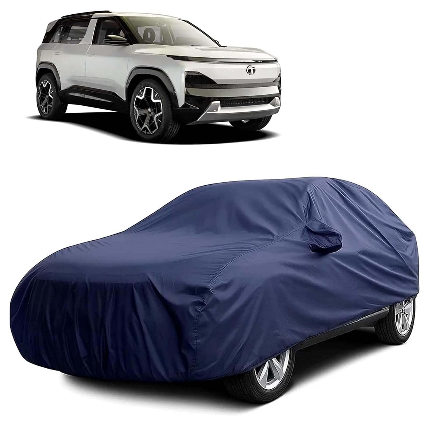 Sulfar 100% Water Resistant Car Body Cover Compatible with Mirror for Tata Sierra (Triple Stitched, Full Bottom Elastic, Navy Blue)