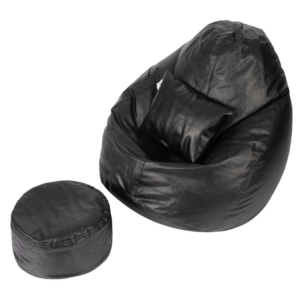 Wakefit Bean Bag Cover 4XL | 3 Months Warranty | Leatherette Bean Bag Without Beans | Black