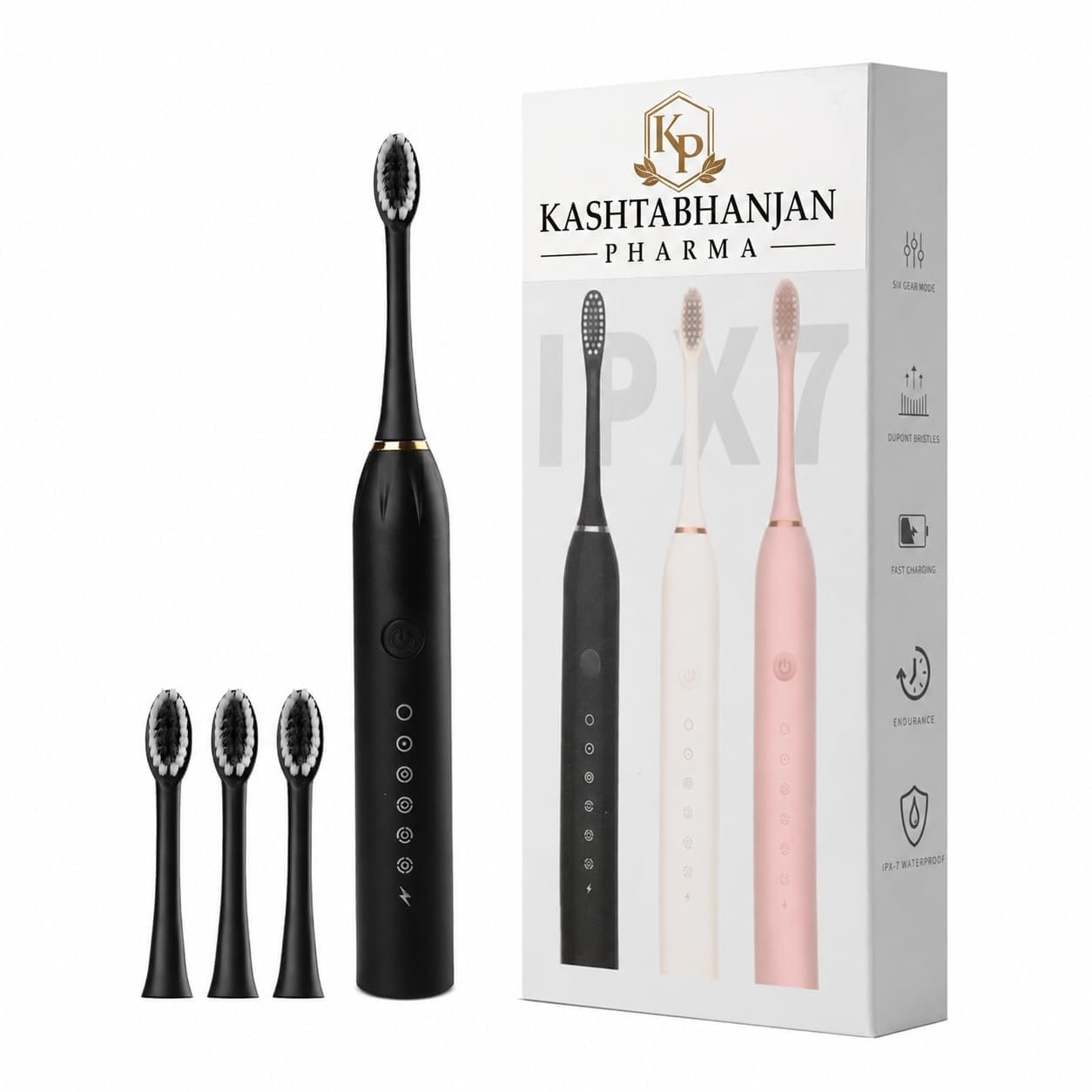 KASHTHABHANJAN PHARMA® Sonic Electric Toothbrush for Adults & Kids | 5 Cleaning Modes | 34000 Strokes/Min | USB Rechargeable | 4 Brush Heads | Waterproof IPX7 | Deep Cleaning Electric Tooth Brush 