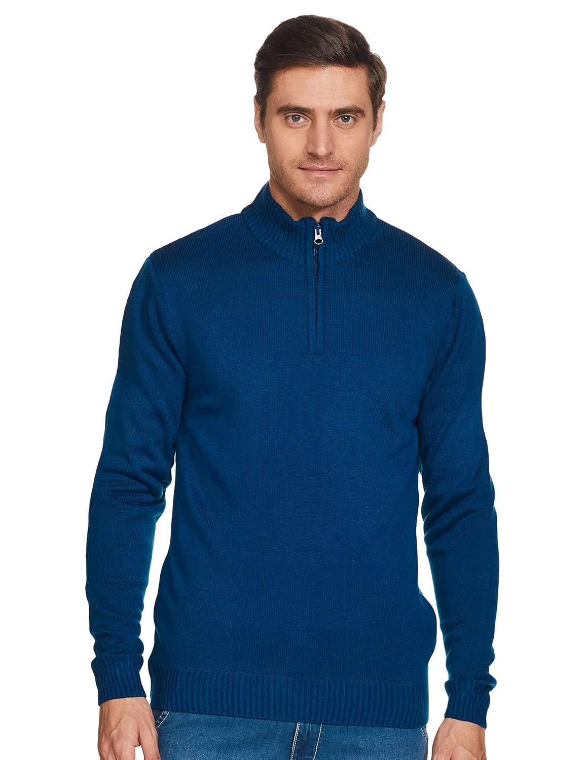 Amazon Brand - Symbol Men's Acrylic High Neck Half Zip Casual Sweater (Available in Plus Sizes)