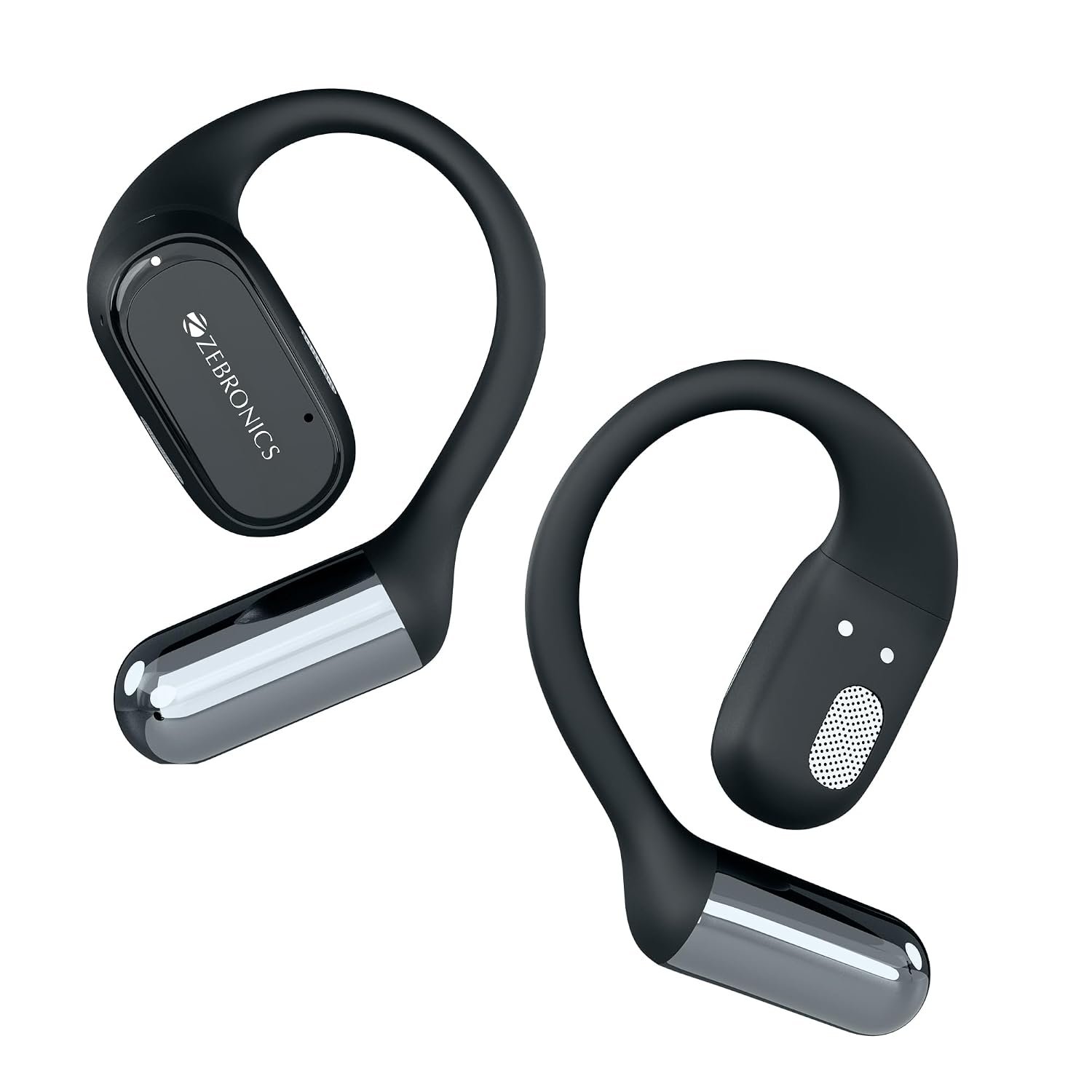 ZEBRONICS PODS O, Wireless Open-Ear Earbuds, OWS, 40 Hrs Backup, Neodymium Drivers, Ultra Comfort Fit, Quad MIC ENC, Rapid Charging, Bluetooth, Dual Pairing, Flash Connect, Low Latency Gaming (Black)