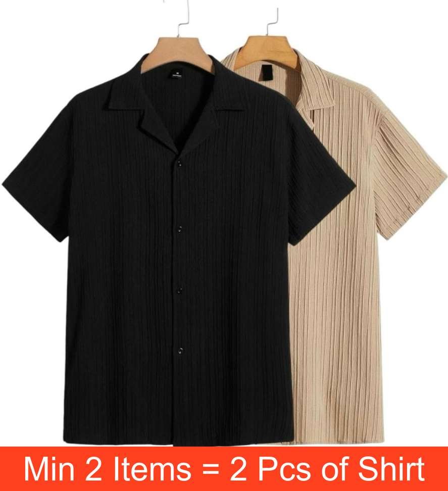 vrlooks men self design casual black cream shirt