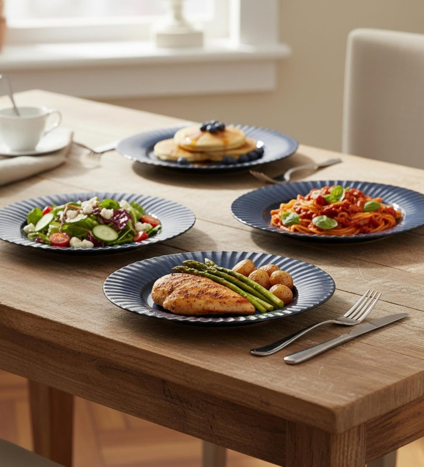 Table & Tale Luxury Porcelain Dinner Plates with Elegant Blue Pattern | Crafted in Sri Lanka | Bone-Ash Free | Scratch and Chip-Resistant | Perfect for gifting | Microwave & Dishwasher Safe | 