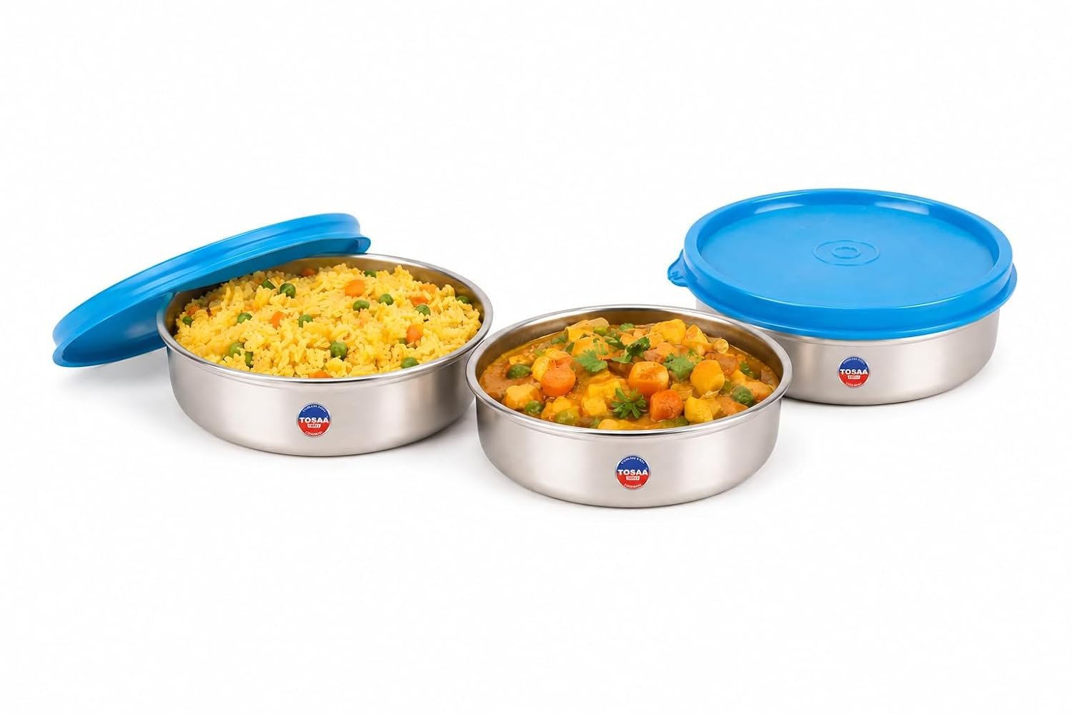 TOSAA Stainless Steel Sigma Container Small - 825 ml (Pack of 3) | Airtight & Leakproof Lid |Compact & Travel-Friendly | Easy to Carry | Perfect for Office, School & Home Use