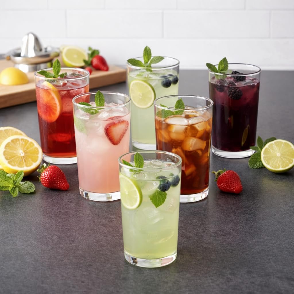 SUPERMOM Glass Set of 6 – Transparent Unbreakable Plastic Glasses for Martini, Water, Juice, Cocktails, Mocktails & Daily Beverages, Reusable, Lightweight & Easy to Clean, Everyday Drinkware (