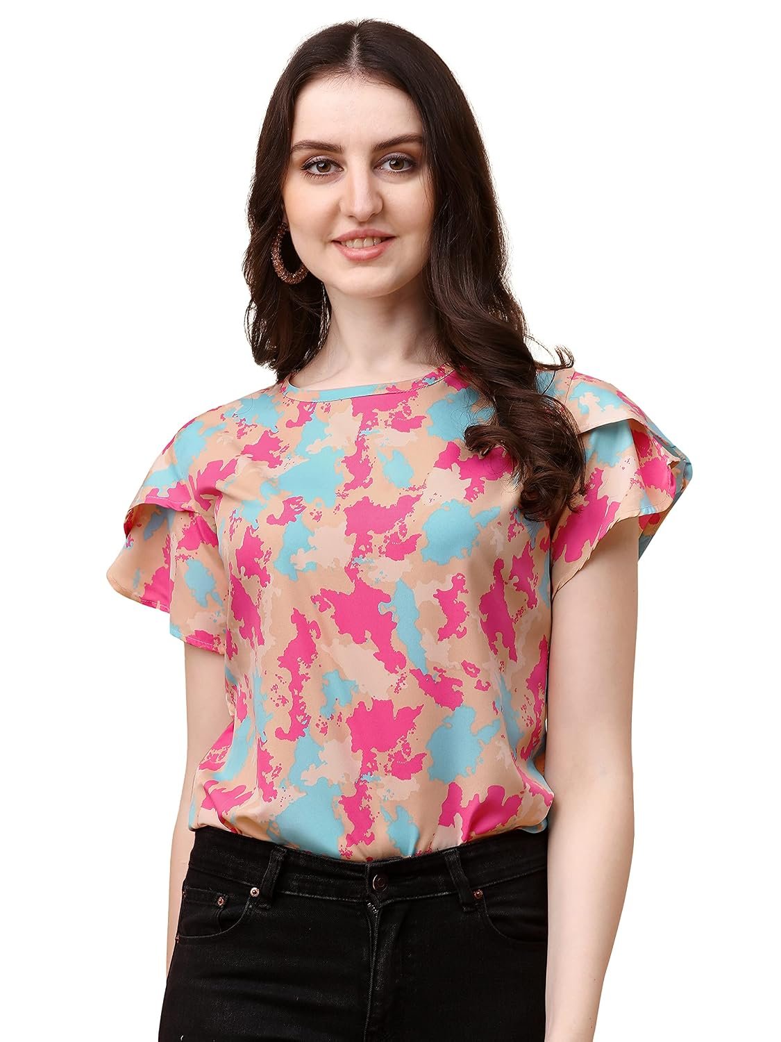 Wedani Women's Casual Short Sleeves Round Neck Foral Regular Fit Top