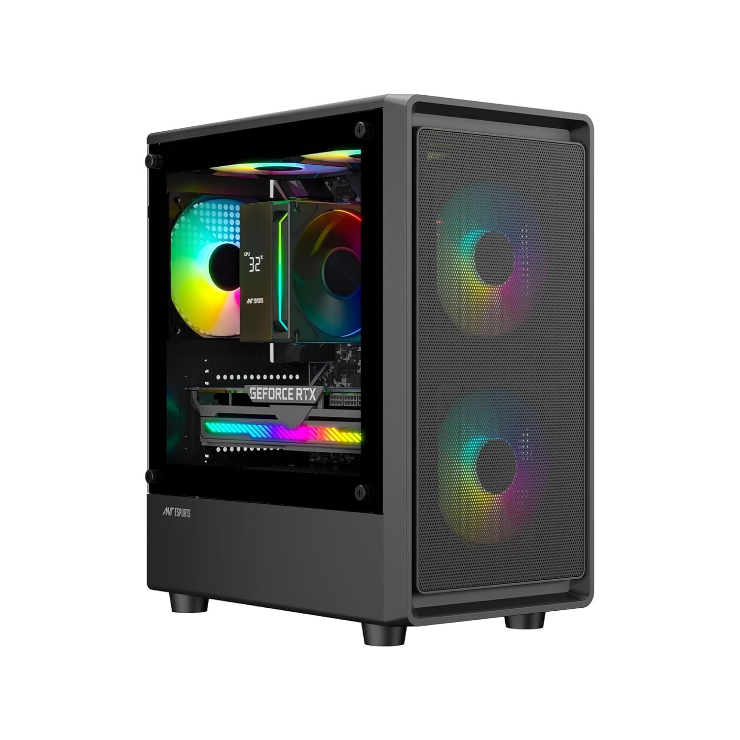 Ant Esports 400 Air Mini Tower Gaming Cabinet (Black) - Support Micro-ATX & Mini-ITX, Tempered Glass Side Panel, 3 Pre-Installed ARGB Fans