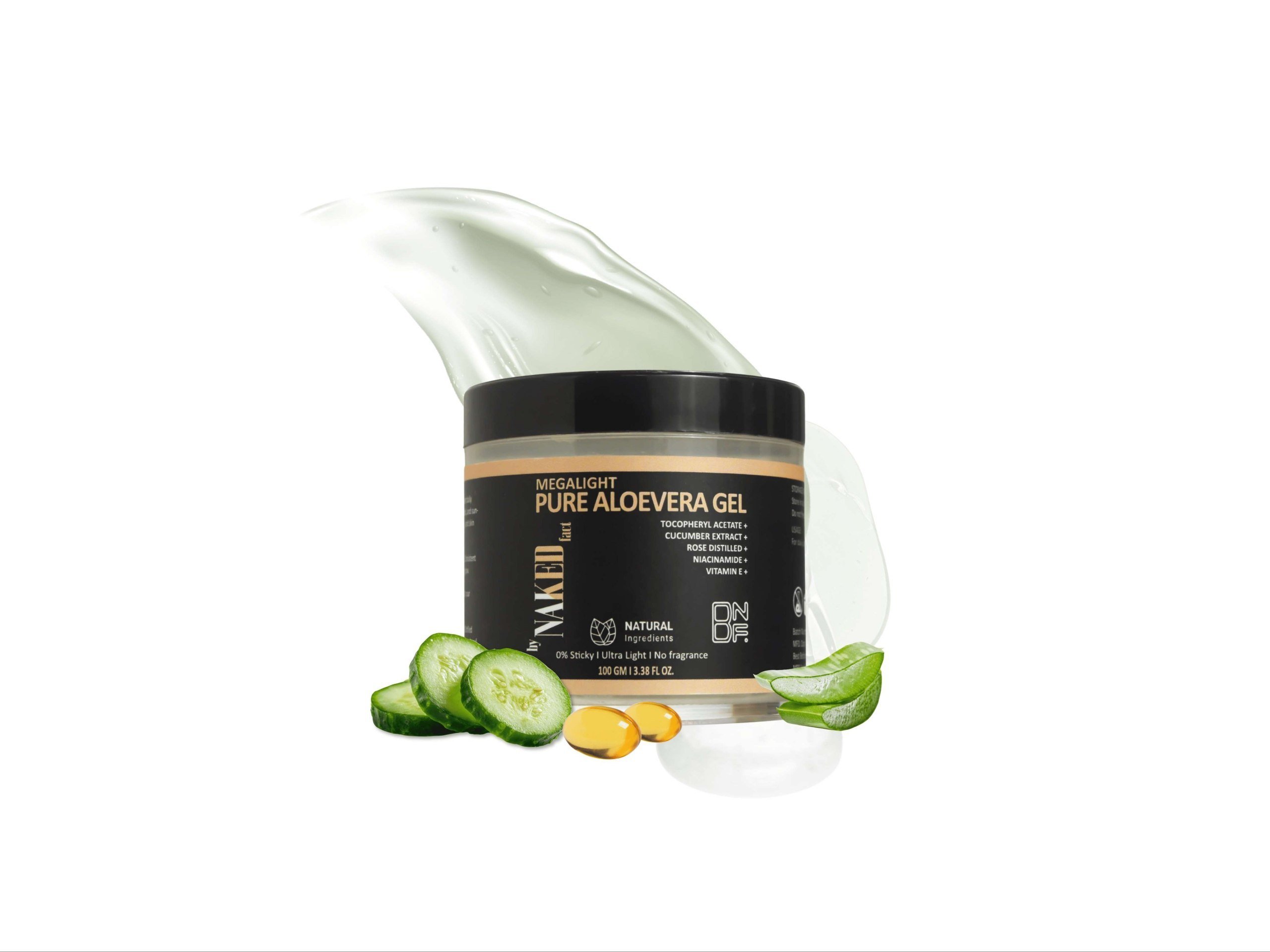 By NAKED fact Megalight 0 % Sticky Aloe Vera Gel for Skin & Hair with Pure Aloe Vera Leaf Juice, Cucumber Extract, Niacinamide & Vitamin E, Hydrates & Soothes Irritated Skin, Keeps Scalp Healthy, For 
