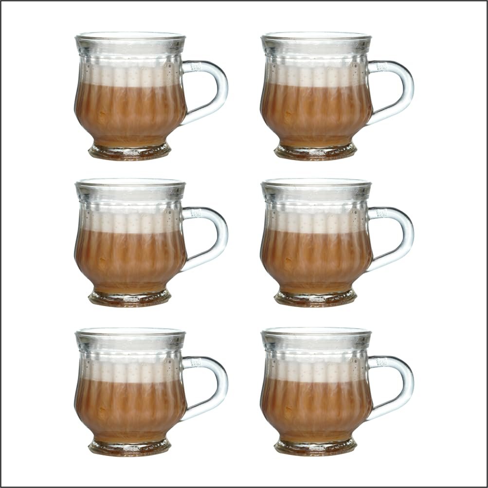 Yera 120ml Glass Tea Cup with Exquisite Design, Perfect for Regular Use and Serving Hot Tea - Glass Cup with Design, Set of 6