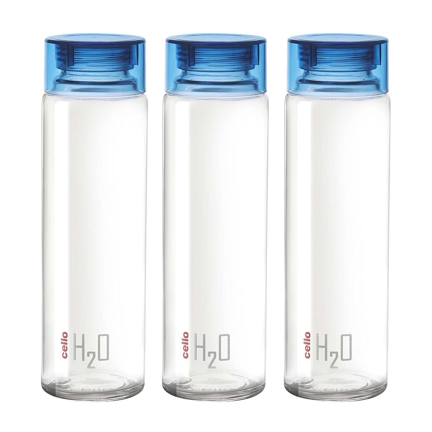CELLO H2O Glass Water Bottle Set of 3 Pcs for Office & Daily Use 920 ml, Blue | Durable Freezable & Fridge Safe, Leakproof Wide Mouth Leadfree Toughened Glass Water Bottle For Kitchen & Tr