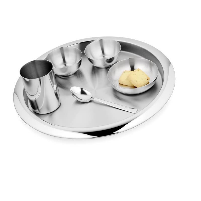 Steelcraft Premium Cookware Stainless Steel 6 Piece Dinner Supreme Thali Set – Serving Food Dishes Tableware Kitchen & Dining Tableware Perfect for Gifting, Silver, Set of 6