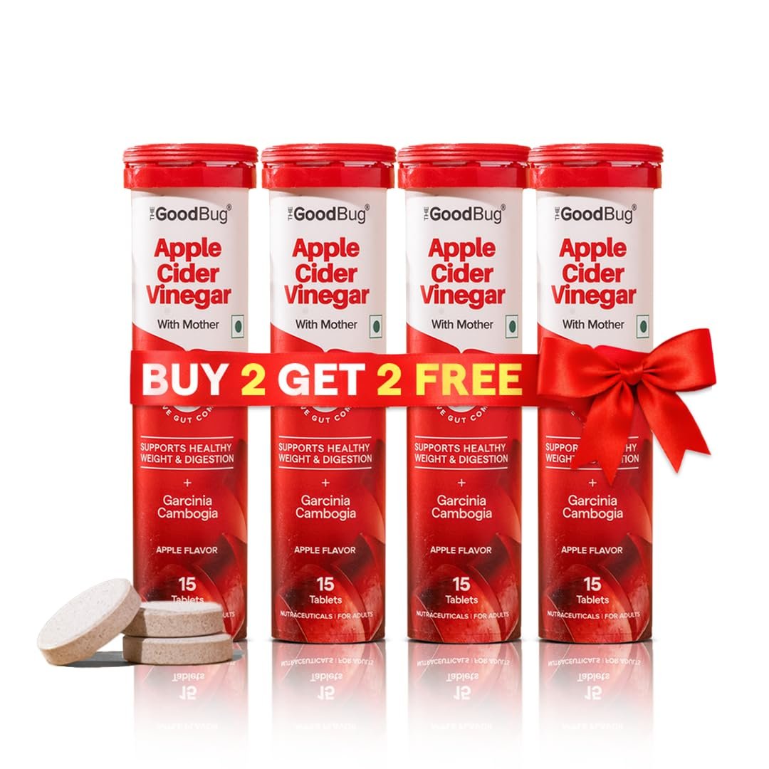 The Good Bug Apple Cider Vinegar Effervescent with Mother - 60 Tablets | Vit B6 & B12 | Buy2Get2FREE | Boosts Metabolism, Controls Cravings | 500mg ACV, 500mg Garcinia | No Added Sugar, No Maltode