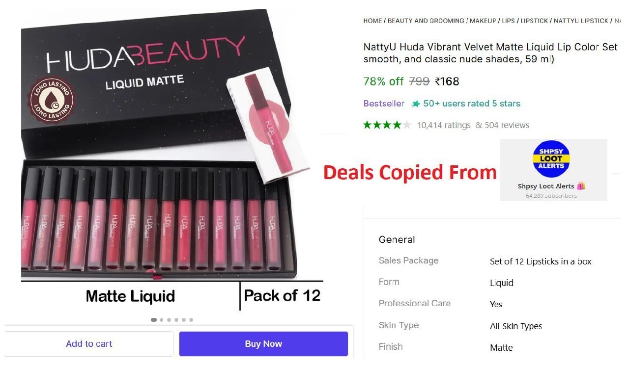 nattyu huda vibrant velvet matte liquid lip color set 12 hb2356