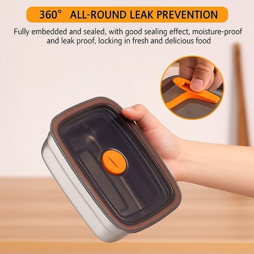 316 Stainless Steel Fridge Storage Box Set of 3 (1000 ML Each) with Airtight Leakproof Lid | Food Grade Food Storage Containers | Freshness Lock Kitchen Organizer | Freezer Safe | Silver