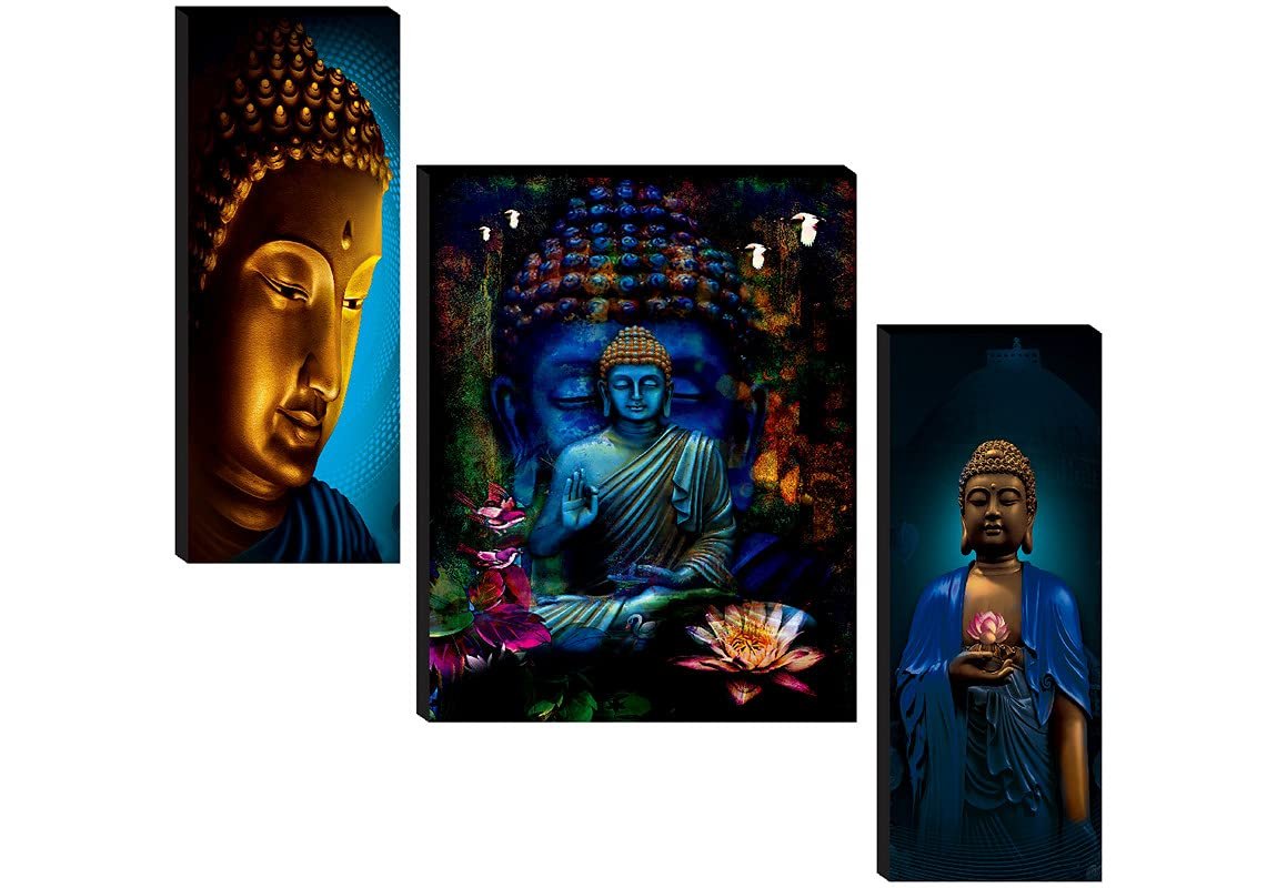 SAF paintings Set of 3 Buddha UV Textured Home Decorative Gift Item Painting, 18 Inch X 12 Inch - SANFJM31046, Figures, Religious