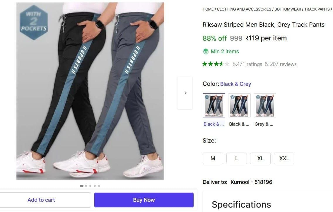 riksaw striped men black grey track pants