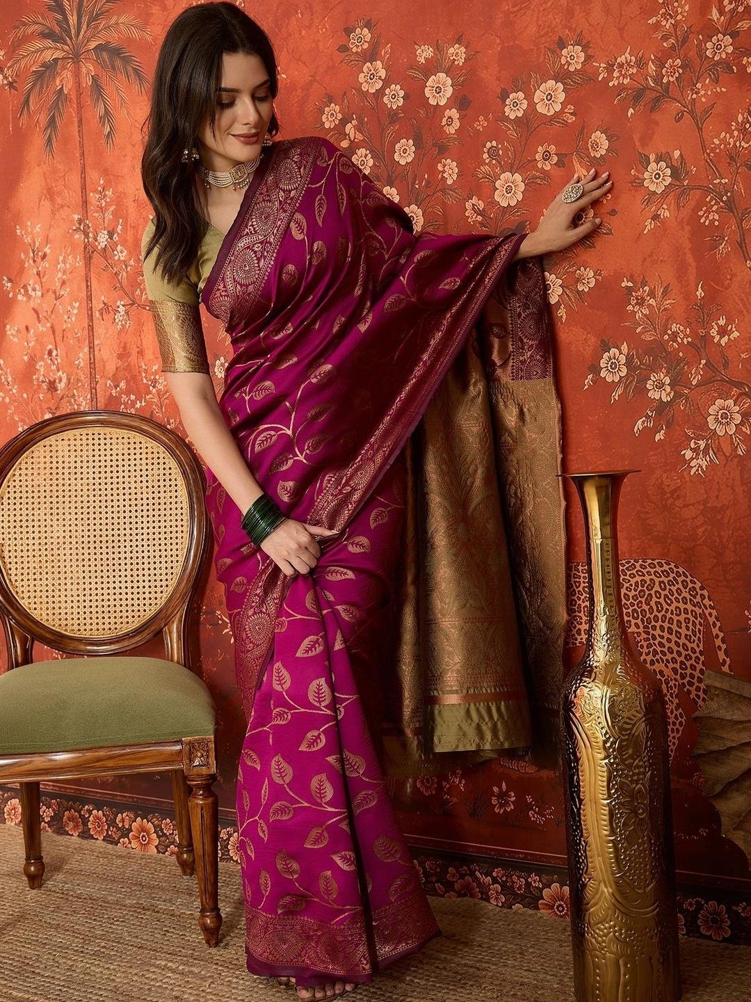 Buy Sangria Woven Design Zari Silk Blend Banarasi Saree -  - Apparel for Women
