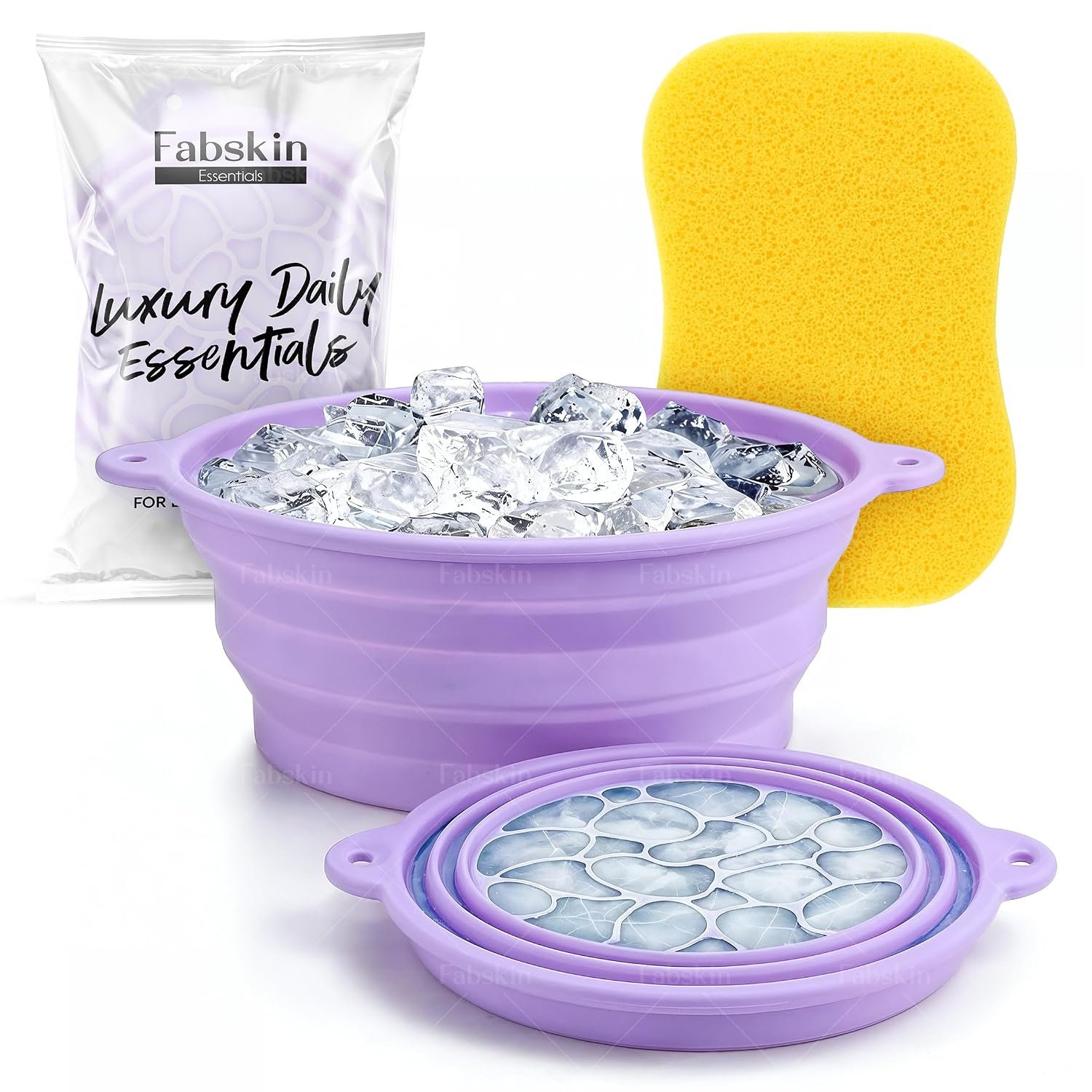 Fabskin Ice Face Bowl for Facial Icing & Cold Water Therapy - Purple With Cleaning Sponge | Collapsible Face Tub | Reusable Ice Facial Bowl for Puffiness Relief, Skin Cooling & Spa Skincare Ro
