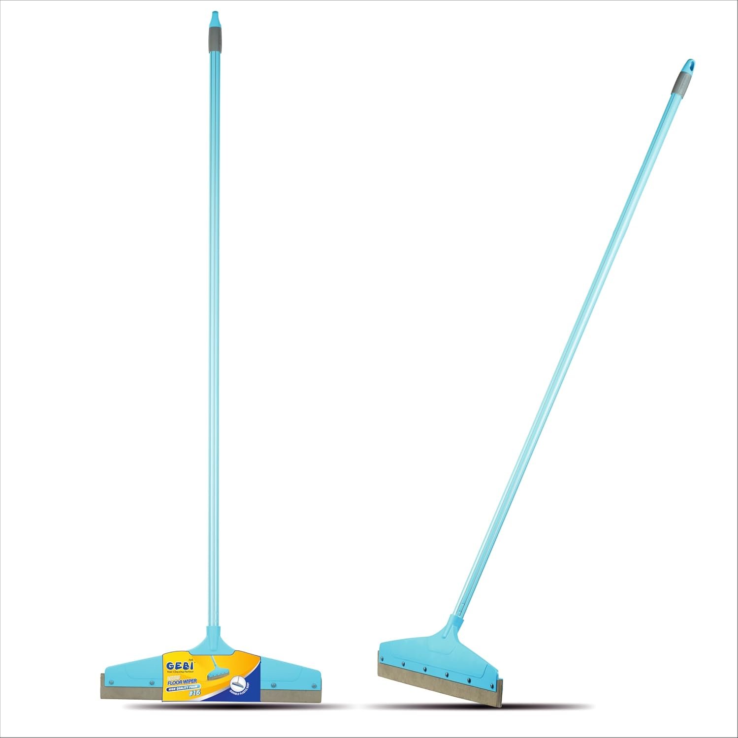 GEBI Floor Wiper| Telescopic Handle| High-Quality Rubber Blade, No Bending Required, Wide Base for Fast Cleaning| 16 inches wide blade| Assorted colours| Pack of 1 |