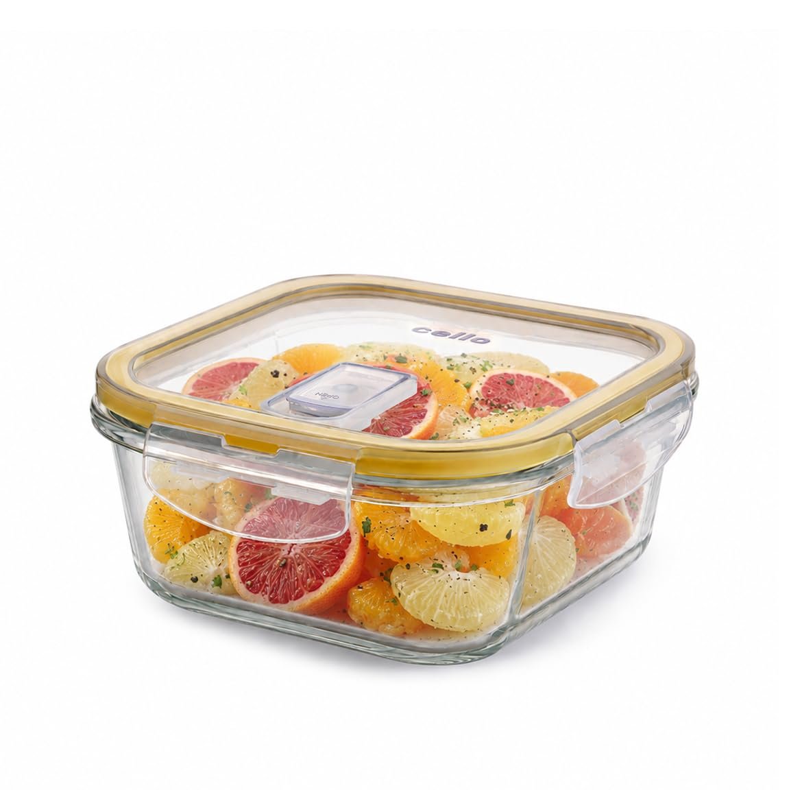 CELLO Fit & Fresh Square Lunch Box Container for Daily Use 1000 ml Clear | Microwave & Fridge Safe Toughened Glass Airtight Leakproof Food Storage Tiffin Box Container for Kitchen, Travel &