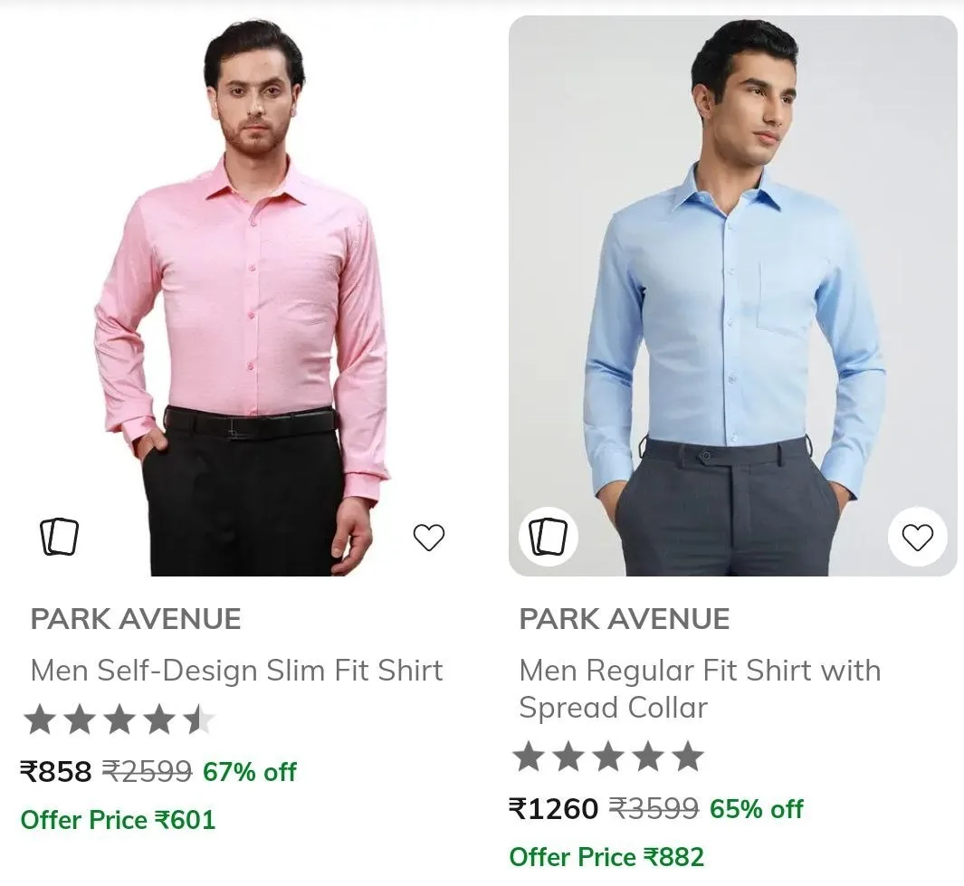 Ajio | Min. 60% Off On Raymond, Park Avenue & Parx Clothing.