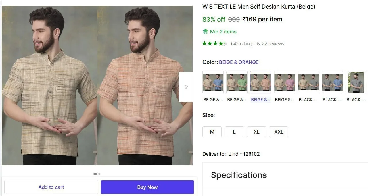 Self Design Kurta