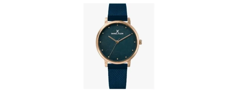 Daniel Klein Analog Blue Textured Round Dial Rose Gold Case Blue Mesh Strap Water-Resistant Wrist Watch for Women