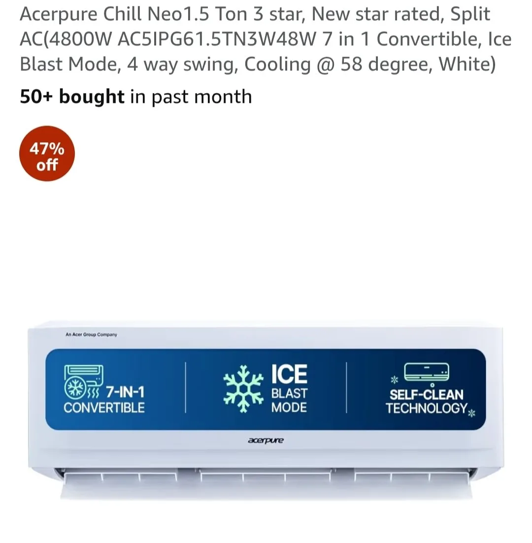 7 in 1 Acerpure 1.5 Ton 3 Star Split AC ,990.